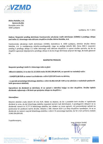 Aktiva naložbe - nasprotni predlog VZMD 2011