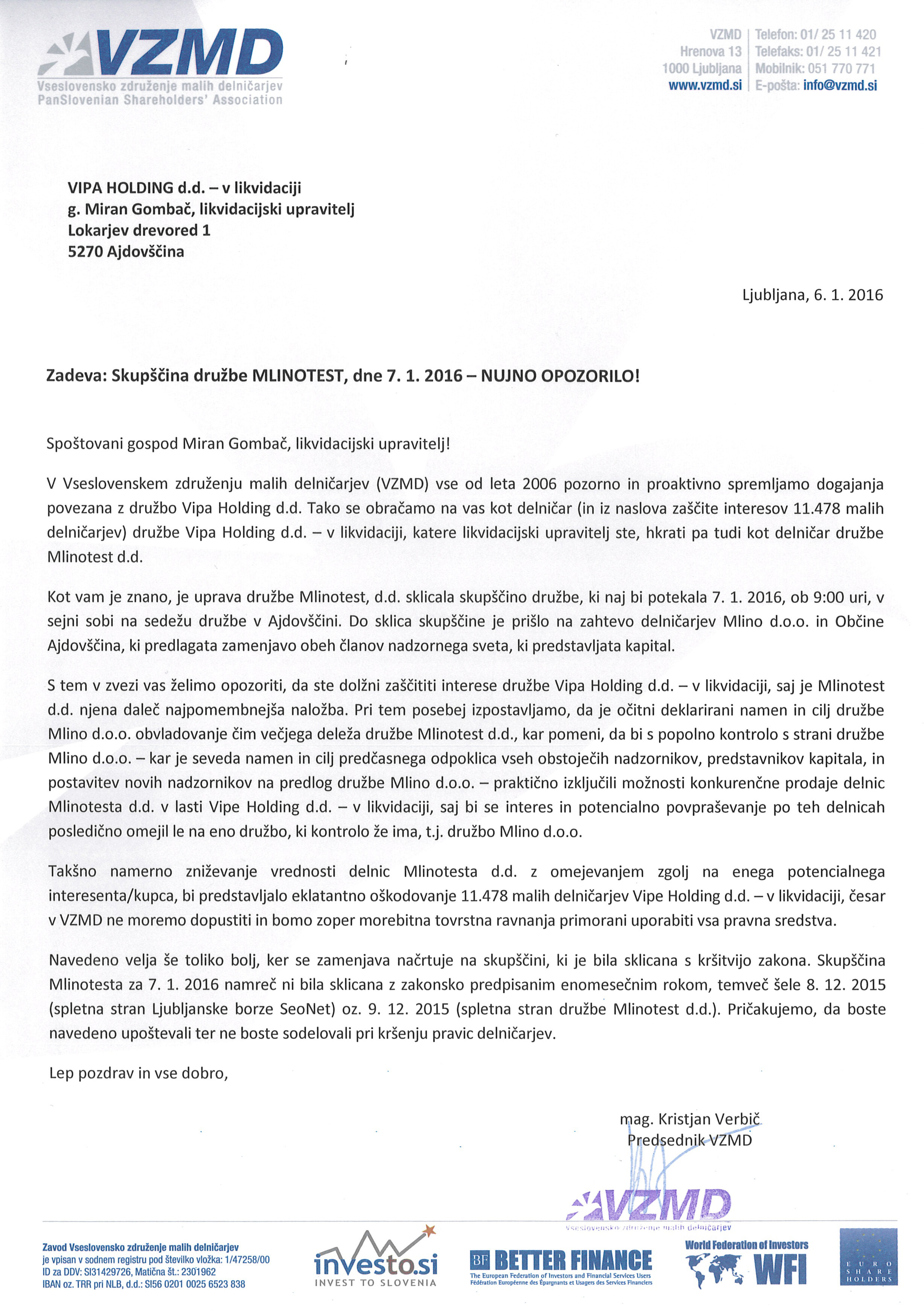 Dopis Vipa holding skupscina Mlinotest 6 1 2016
