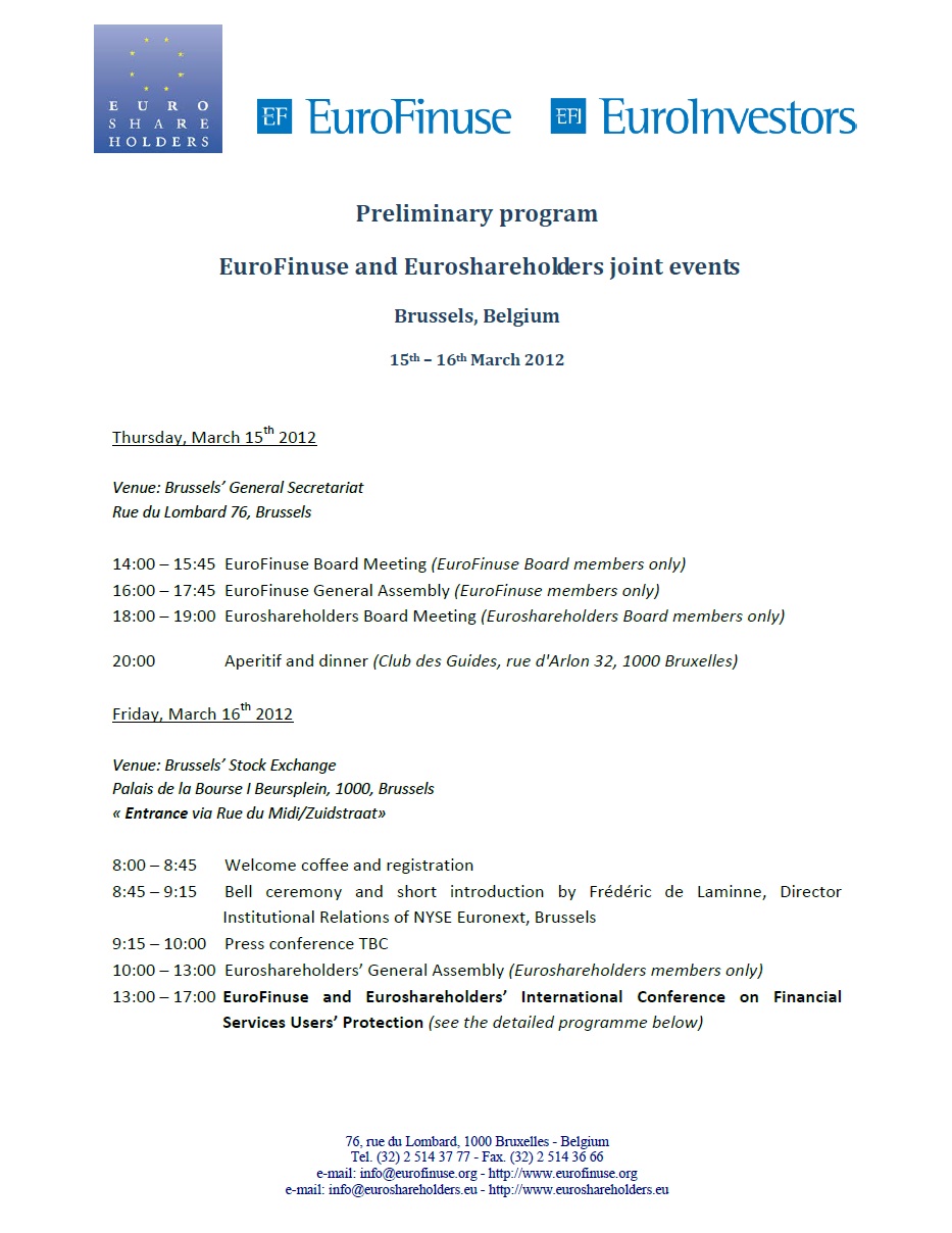 Program of joint EuroFinuse and ESH events - March 15-16,2012
