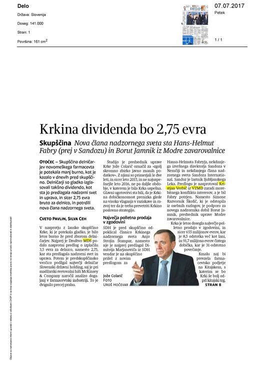 Krkina dividenda bo 275 evra