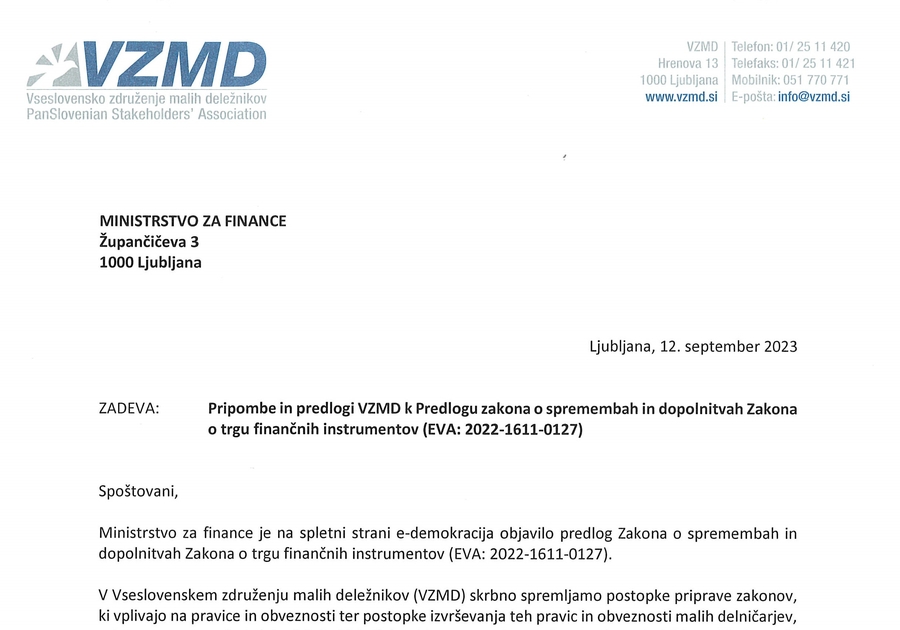 Pripombe in predlogi VZMD k Predlogu ZTFI