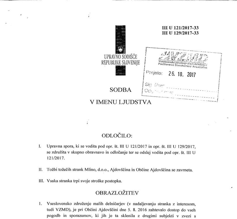 Sodba Mlino Ajdovscina proti IP