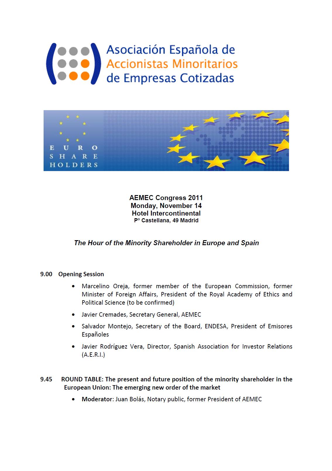 AEMEC - Madrid - November 14, 2011 - Program