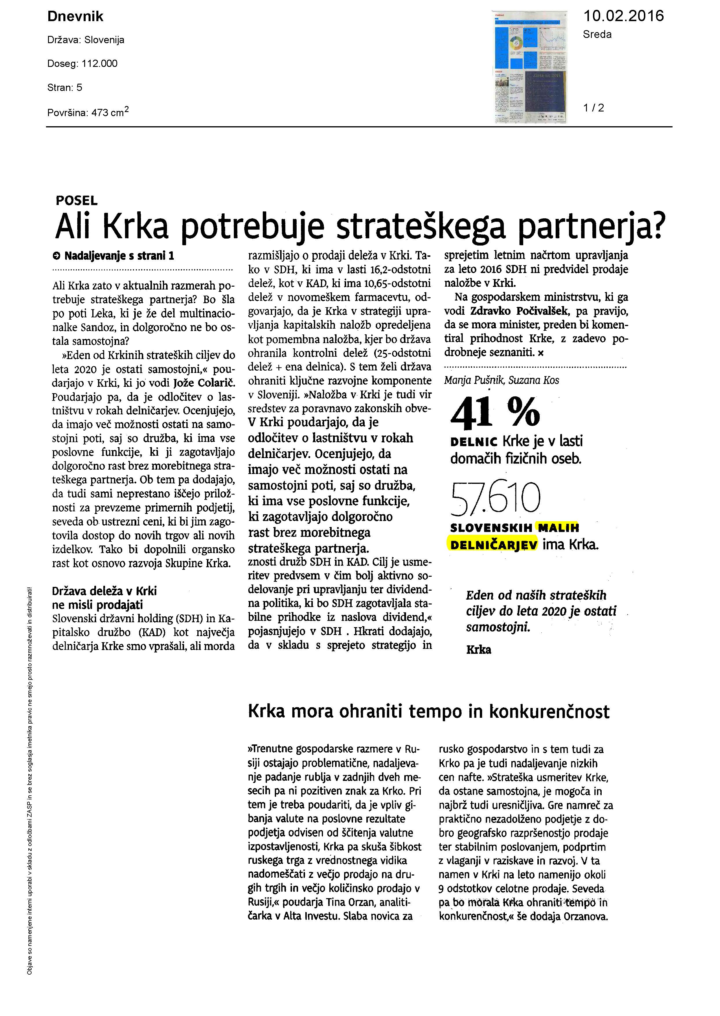 Ali Krka potrebuje strateškega partnerja Page 1