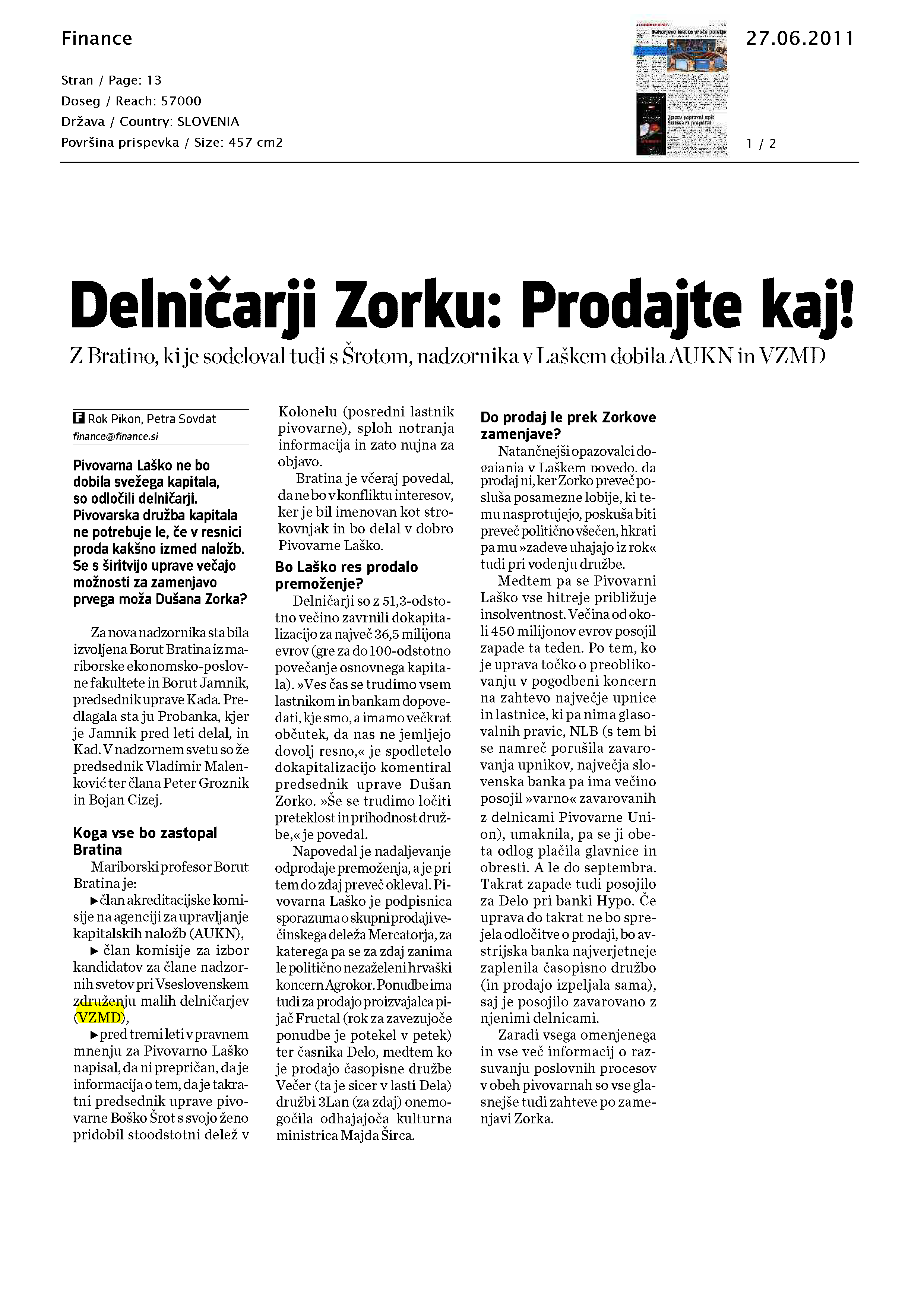 Delničarji Zorku - Prodajte kaj 
