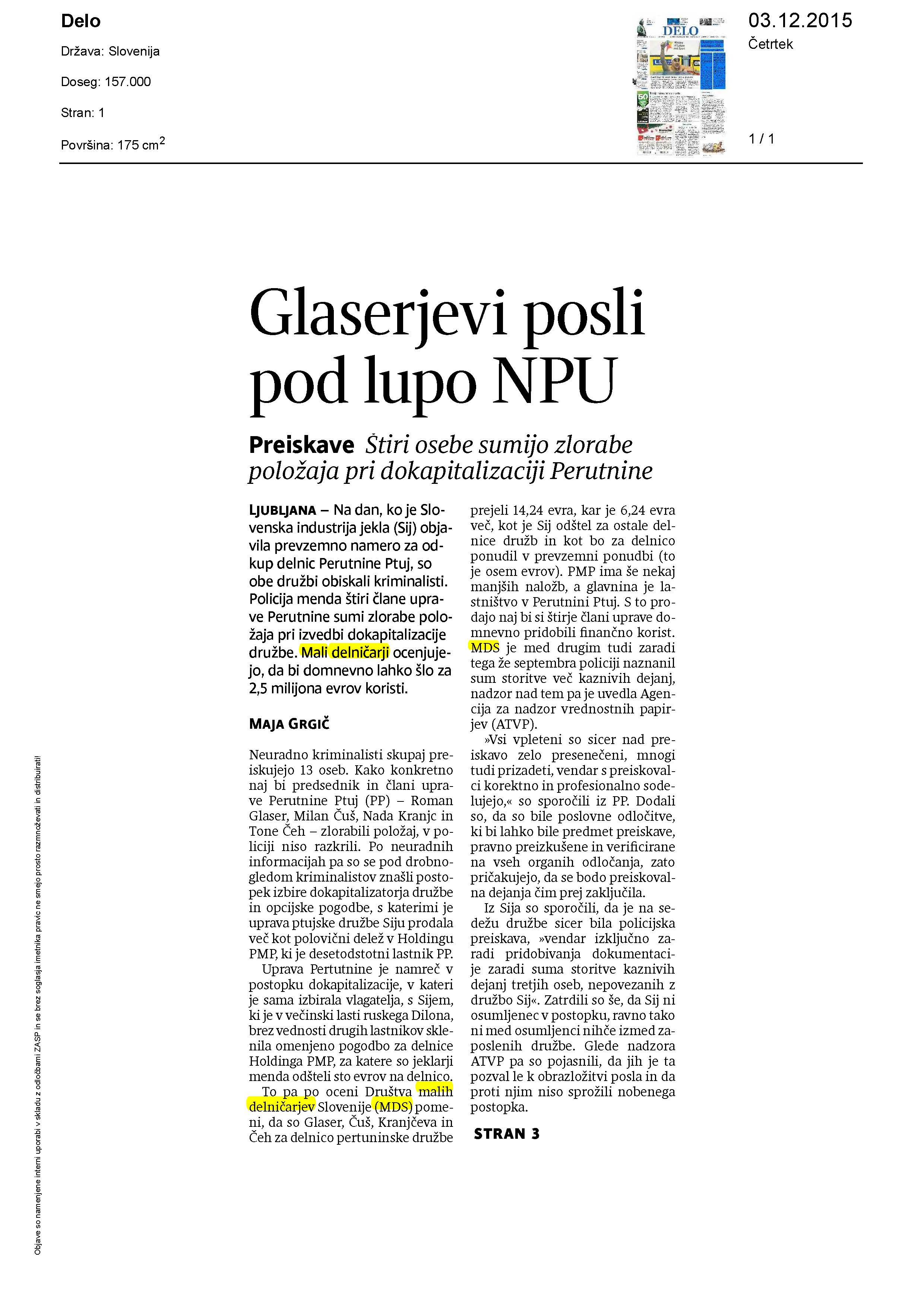 Glaserjevi posli pod lupo NPU