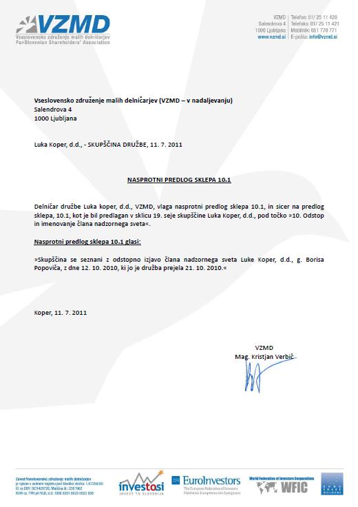 Luka Koper - Nasprotni predlog - VZMD Verbič 2011