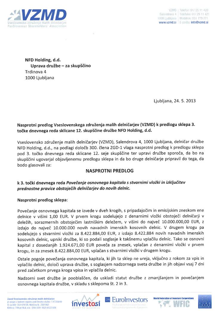 Nasprotni predlog NFD Holding