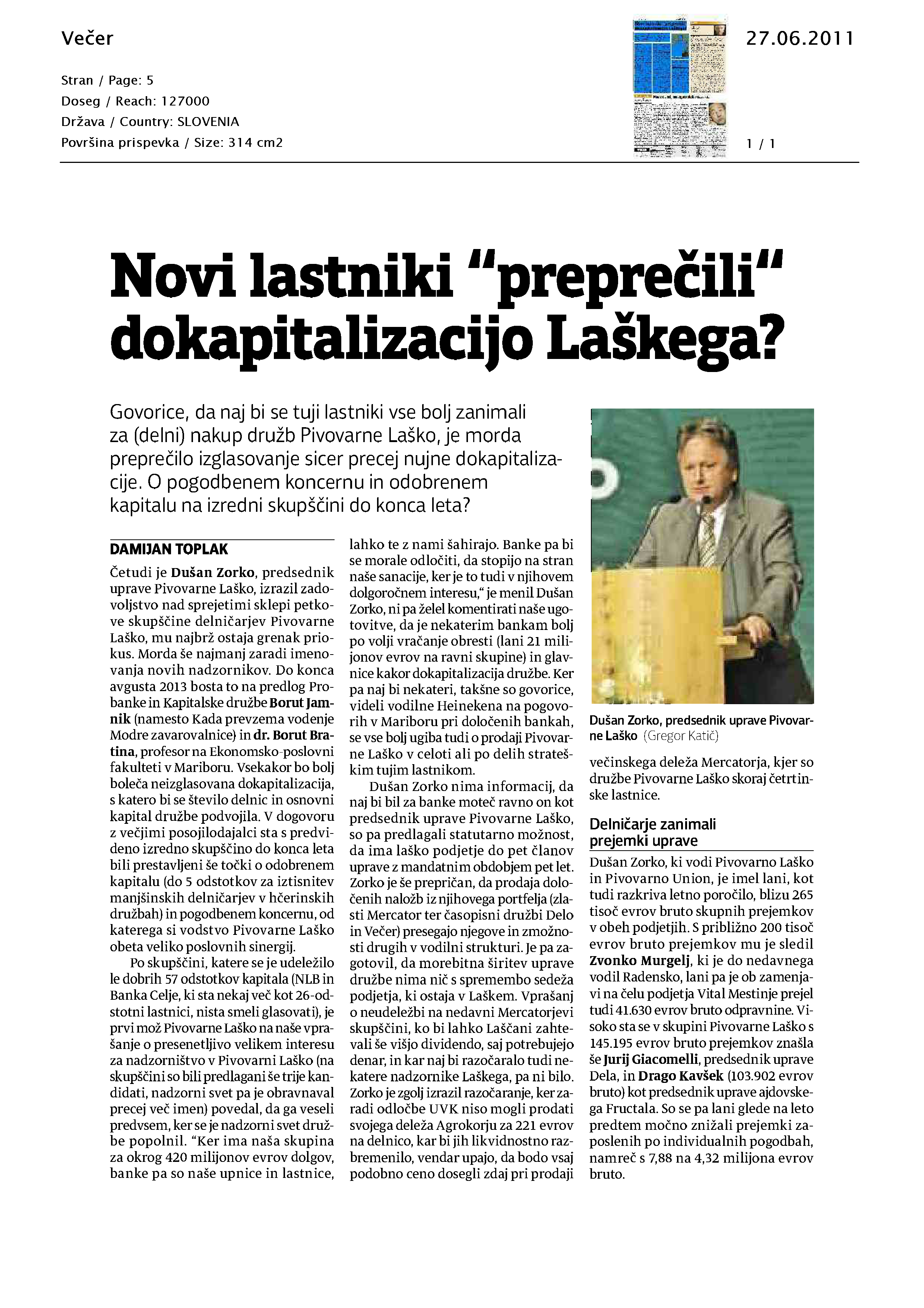 Novi lastniki prepečili dokapitalizacijo Laškega