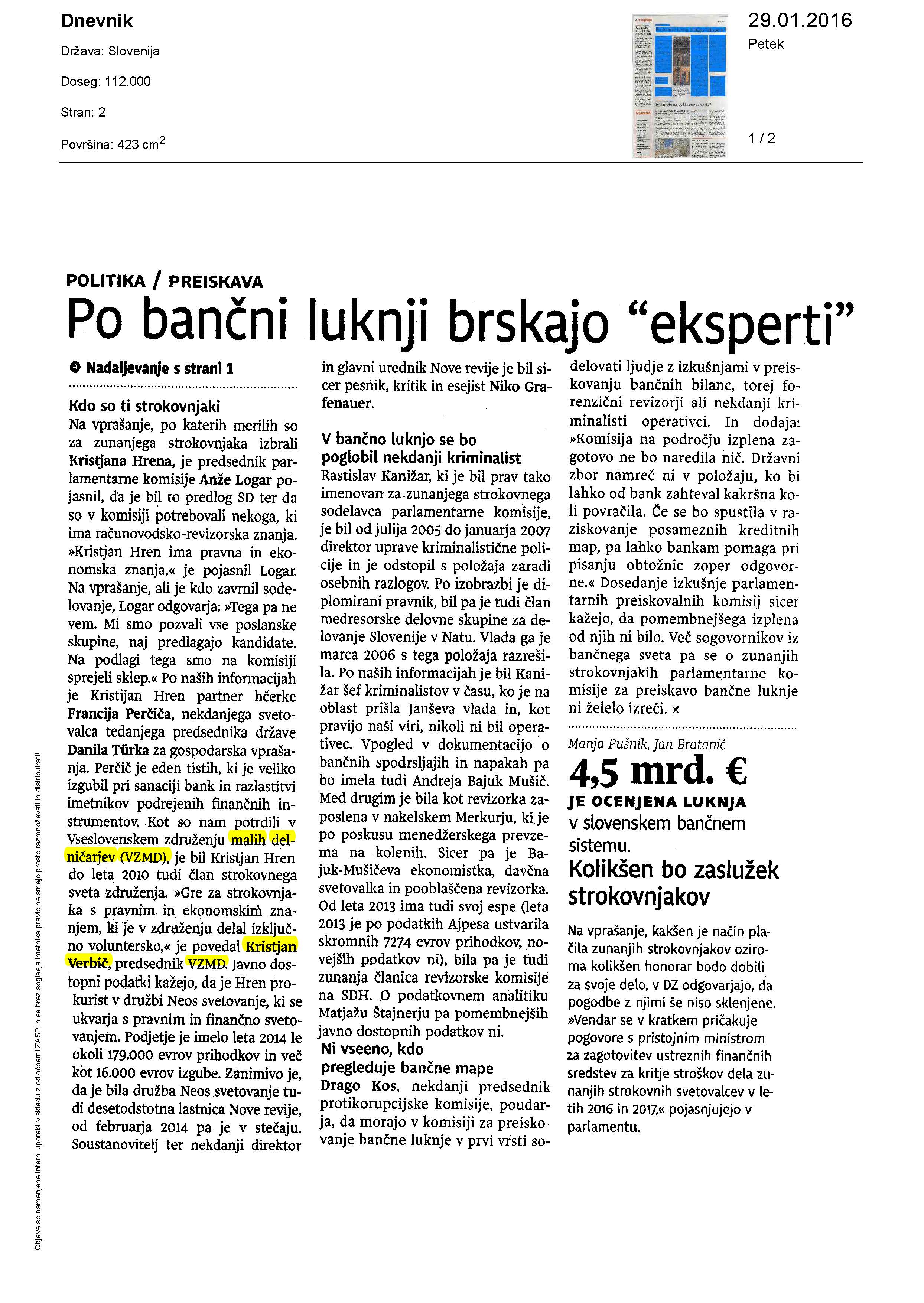 Po bančni luknji brskajo eksperti Page 1