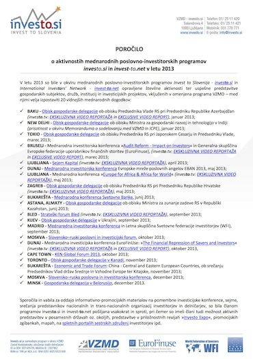 Poročilo o dejavnostih mednarodnih poslovno-invstitorskih programov VZMD v letu 2013