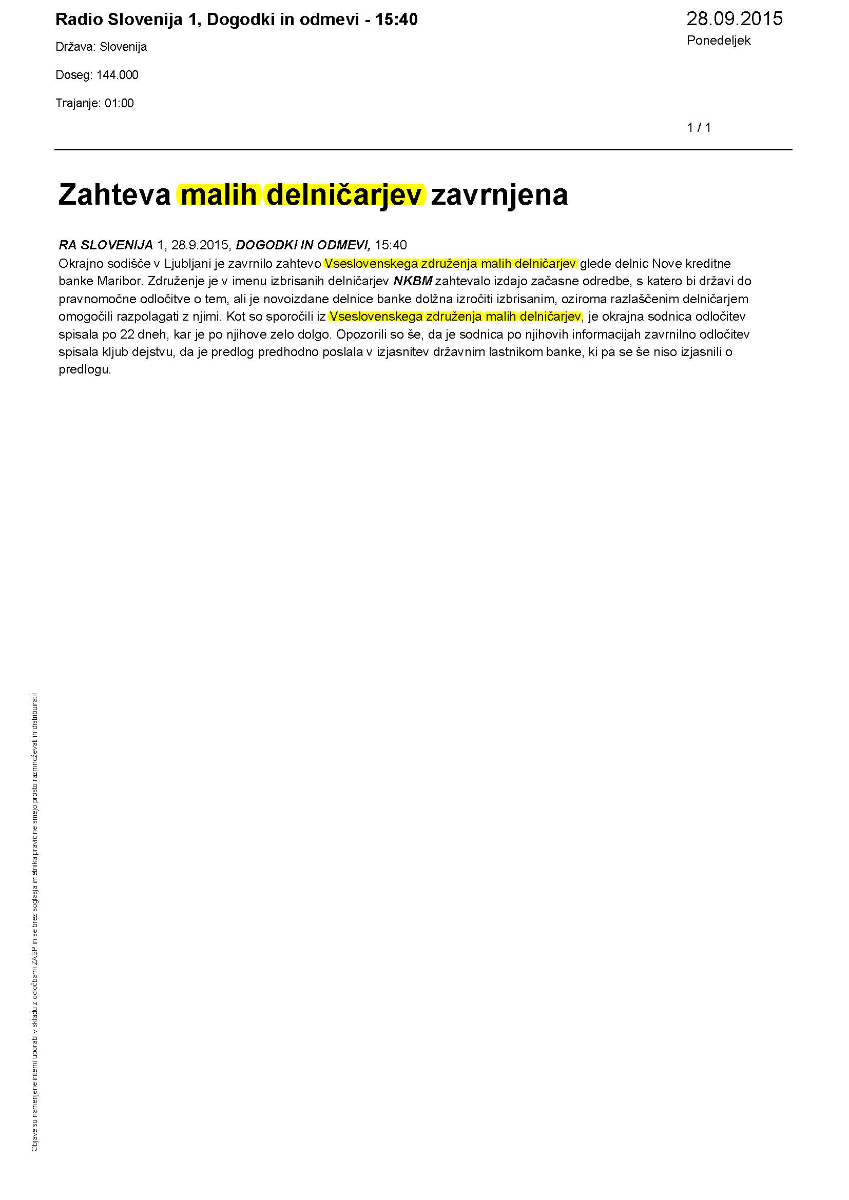 Radio Slovenija 1 - 2015-09-28 - Zahteva malih delničarjev zavrnjena 1