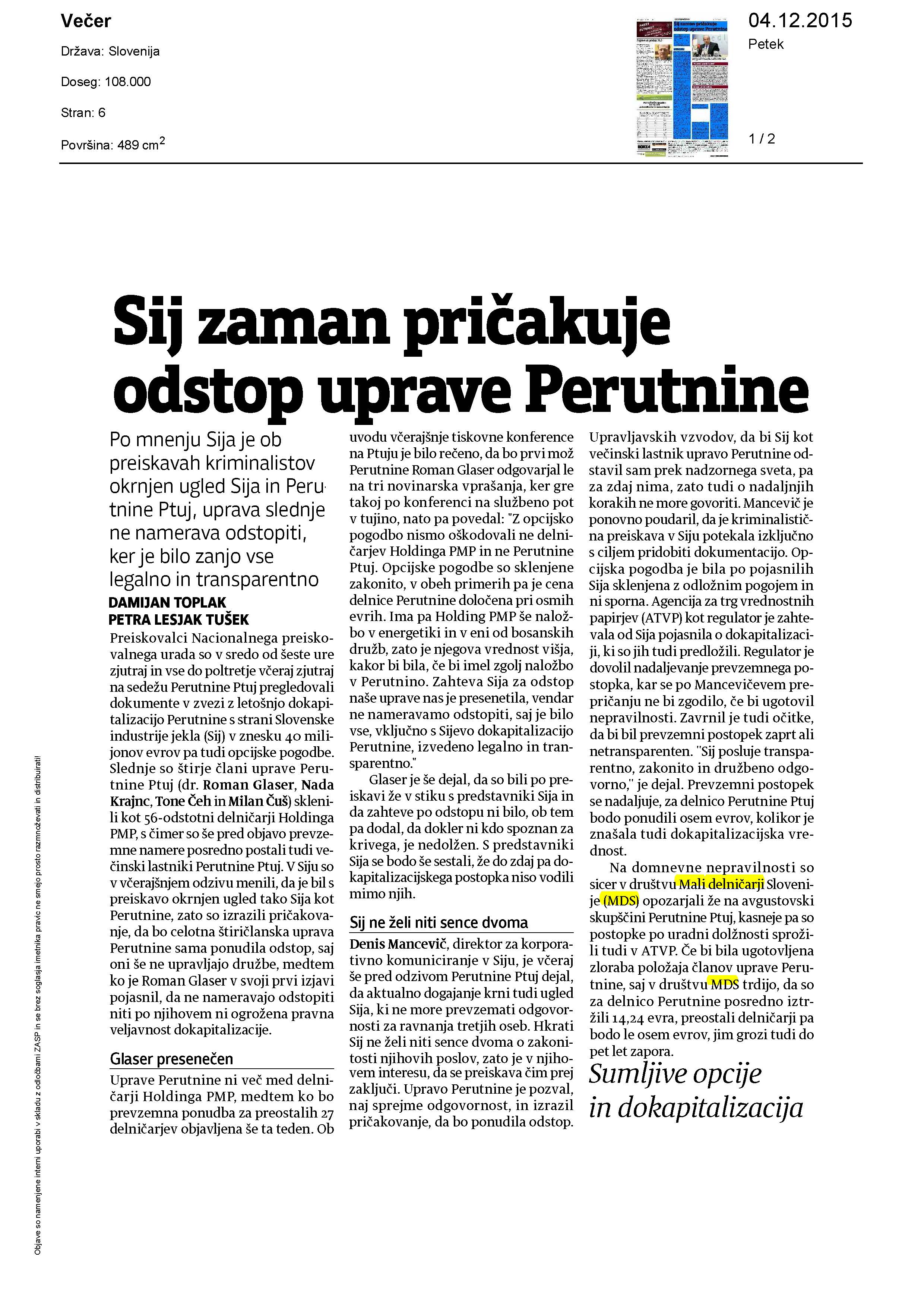 Sij zaman pričakuje odstop uprave Perutnine Page_1