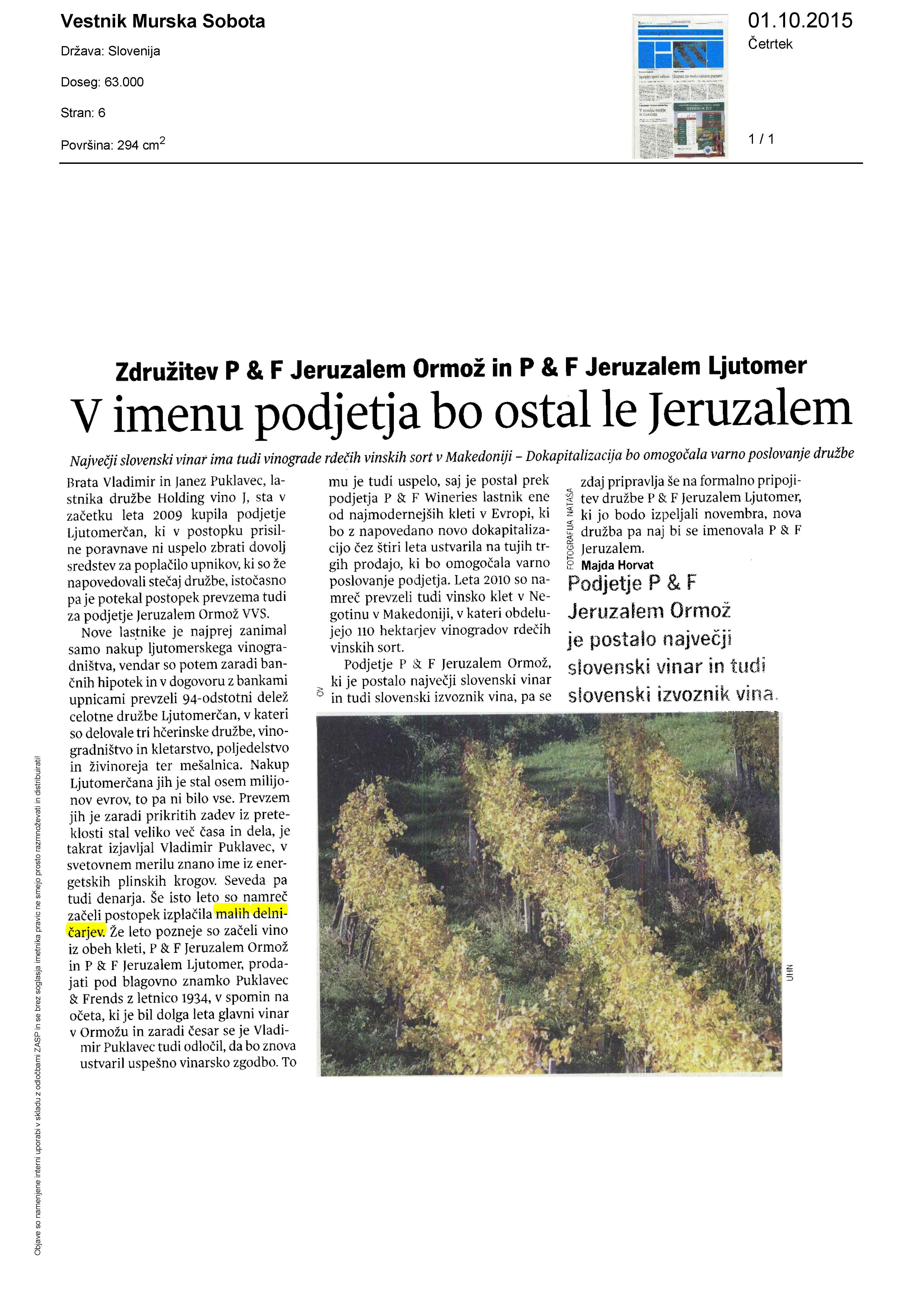 Vestnik Murska Sobota - 2015-10-01 - V imenu podjetja bo ostal le Jeruzalem 1