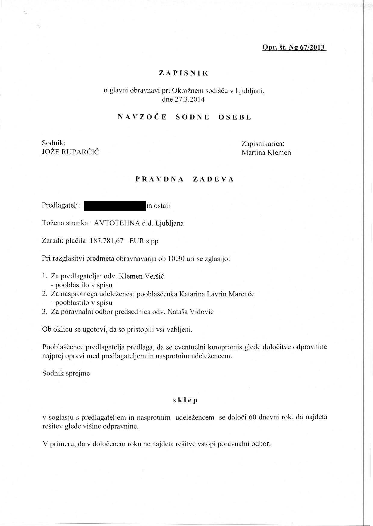 Zapisnik o glavni obravnavi, opr. št. Ng 67.2013 Page_1