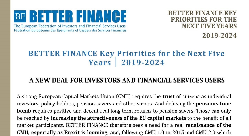 BETTER FINANCE Key Priorities for the Next Five Years 2019 2024 Page 1