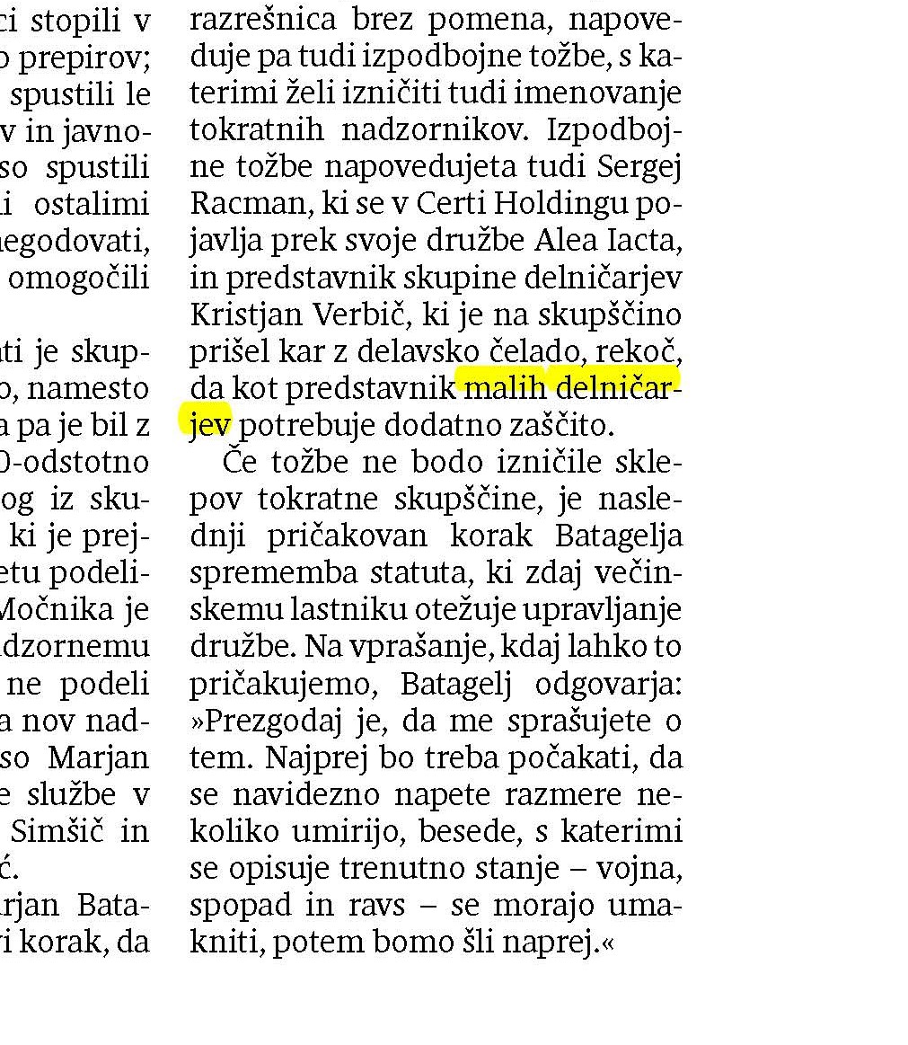 Batagelj v Certi Holdingu postavil svoj nadzorni svet Page 1