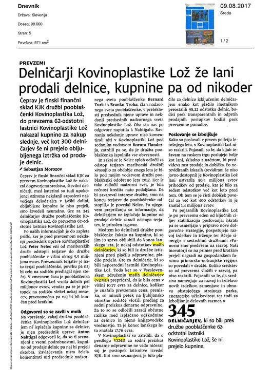 Delnicarji Kovinoplastike Loz ze lani prodali delnice kupnine pa od nikoder Page 1