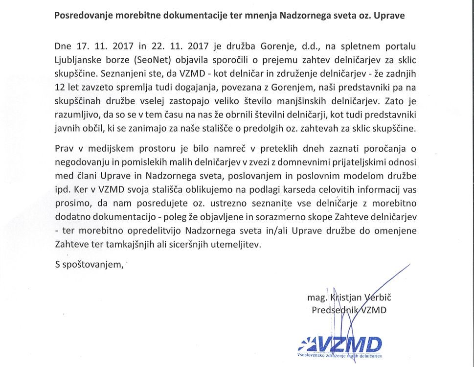 Dopis Gorenje 28 11 2017