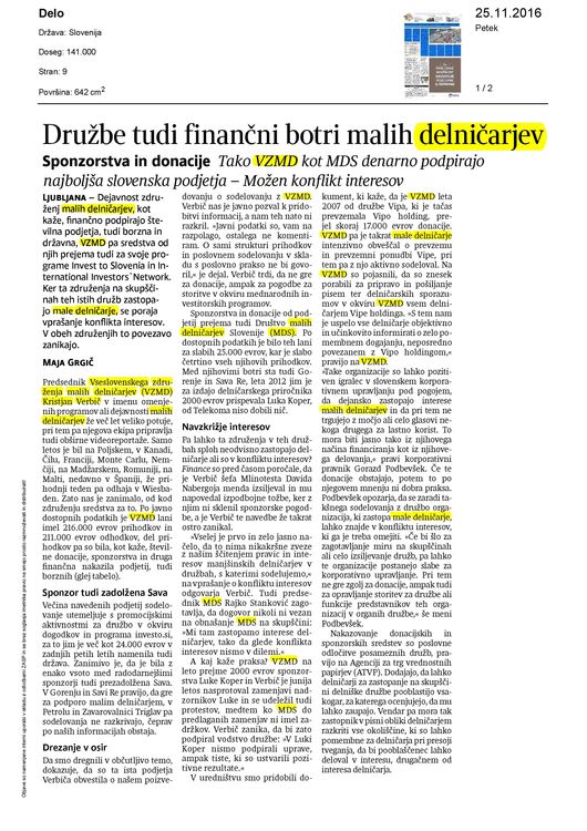 Družbe tudi finančni botri malih delničarjev Page 1