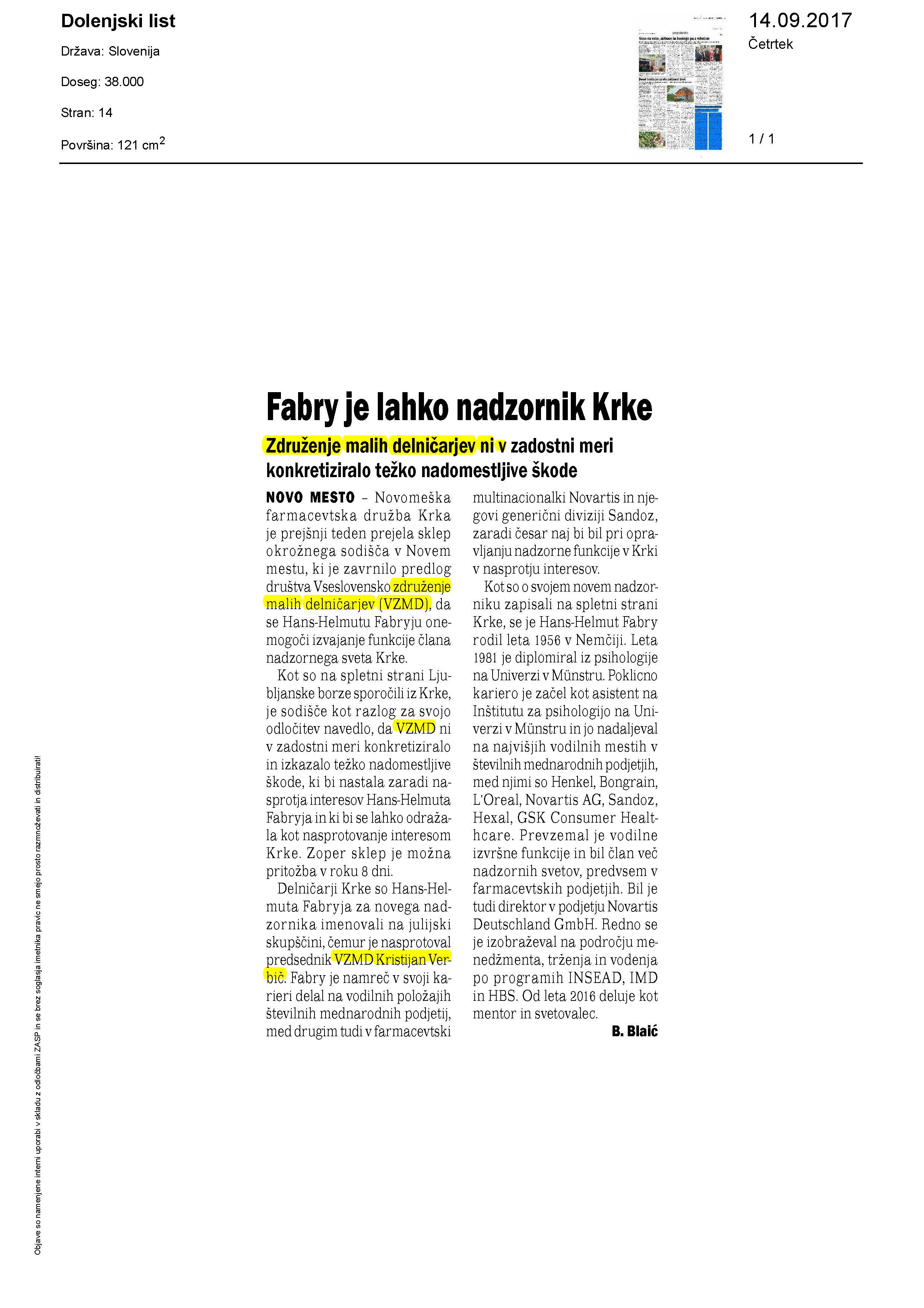 Fabry je lahko nadzornik Krke