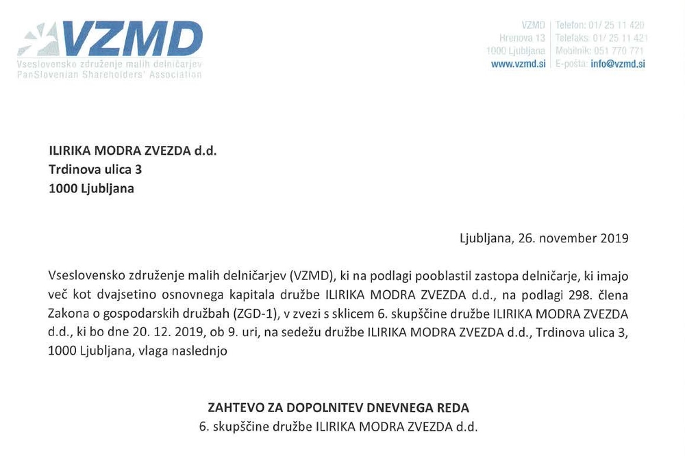 Ilirika Modra Zvezda Zahteva za dopolnitev dnevnega reda splet Page 1