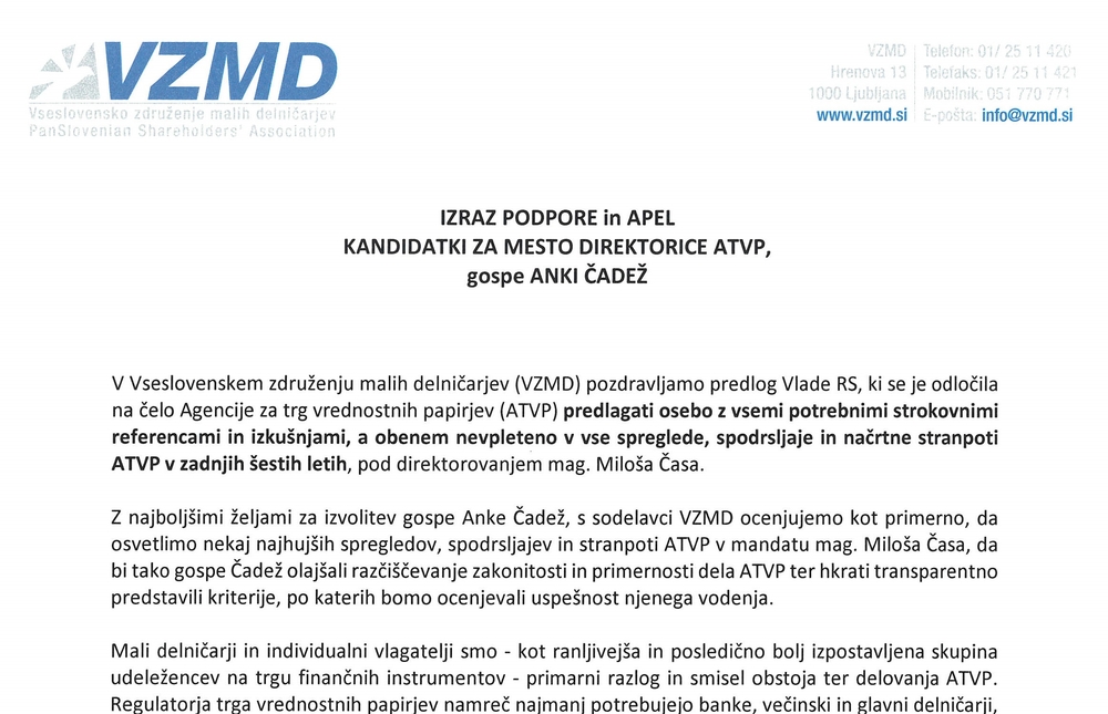 Izraz podpore in apel kandidatki za mesto direktorice ATVP Page 1