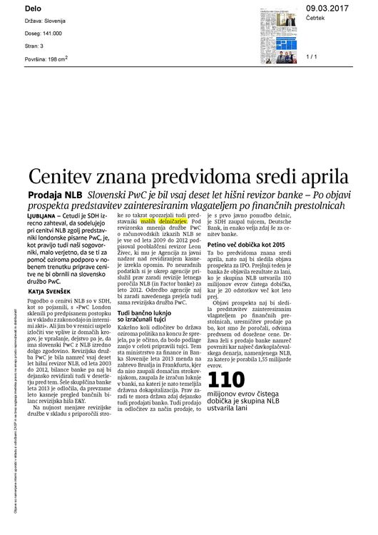 Cenitev znana predvidoma sredi aprila