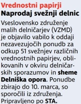 DELO NAPRODAJ SVEŽNJI DELNIC