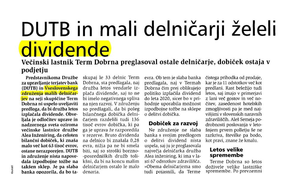 DUTB in mali delničarji želeli dividende Page 1