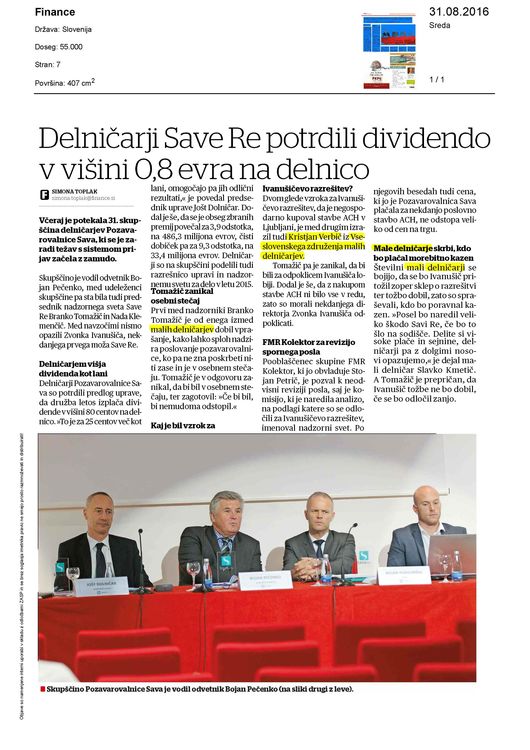 Delnicarji Save Re potrdili dividendo v visini 08 evra na delnico