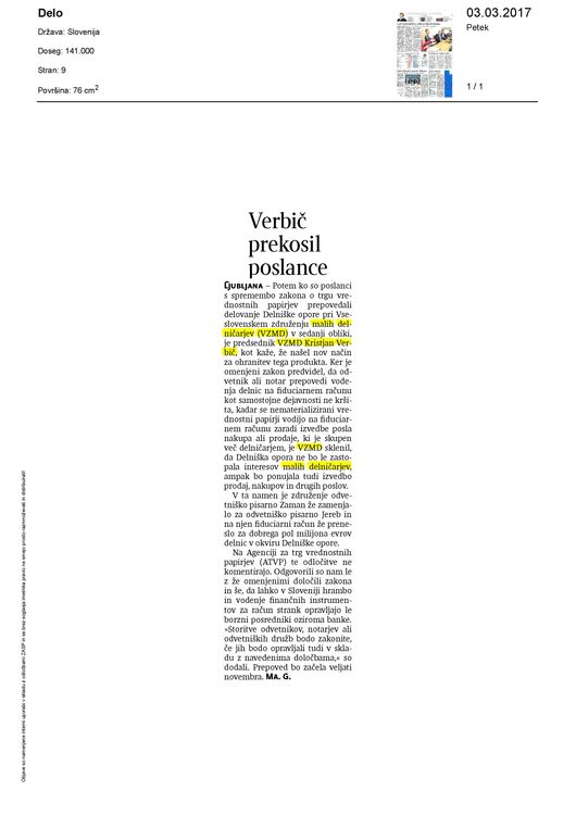Delo 2017 03 03 Verbic prekosil poslance