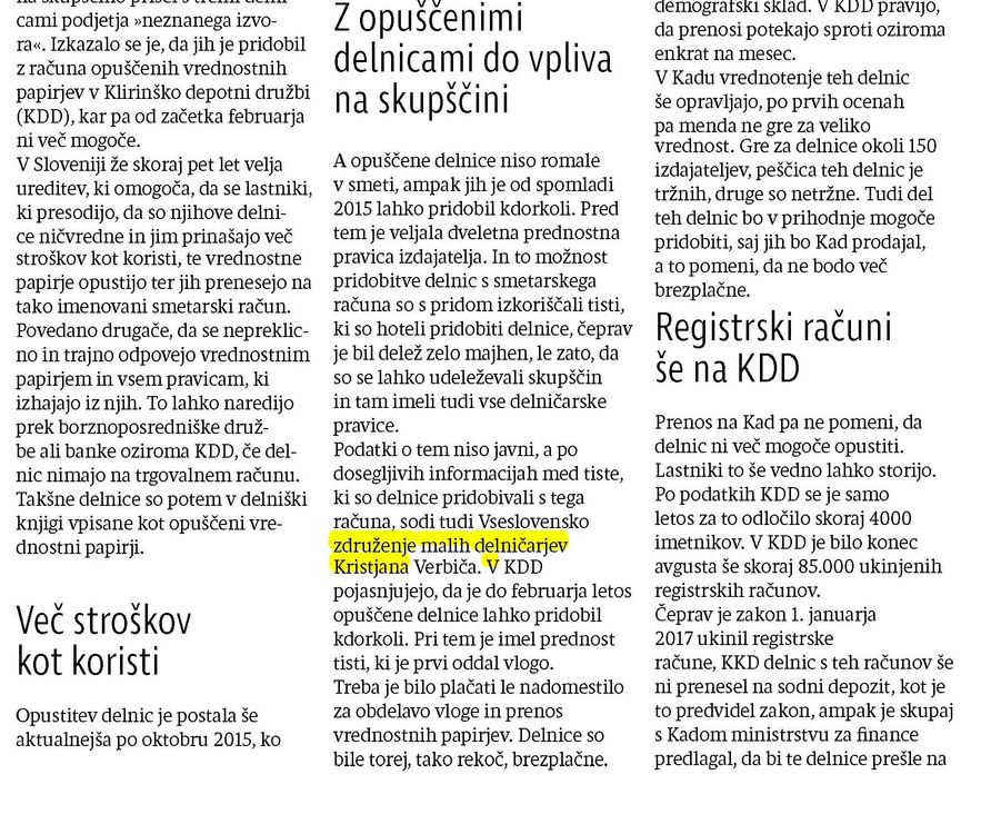 Do opuščenih delnic nič več brezplačno 1 Page 1