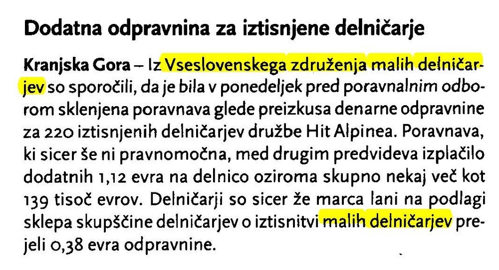 Dodatna odpravnina za iztisnjene delnicarje