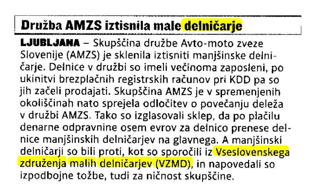 Družba AMZS iztisnila male delničarje