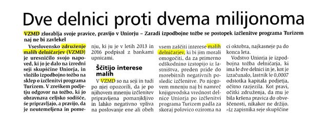 Dve delnici proti dvema milijonoma