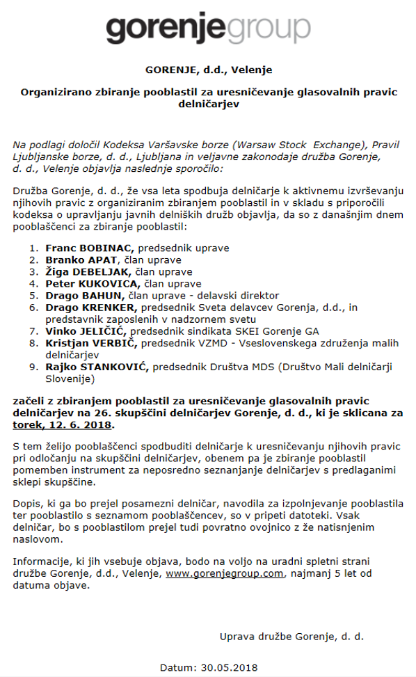Gorenje org. zbiranje 2018