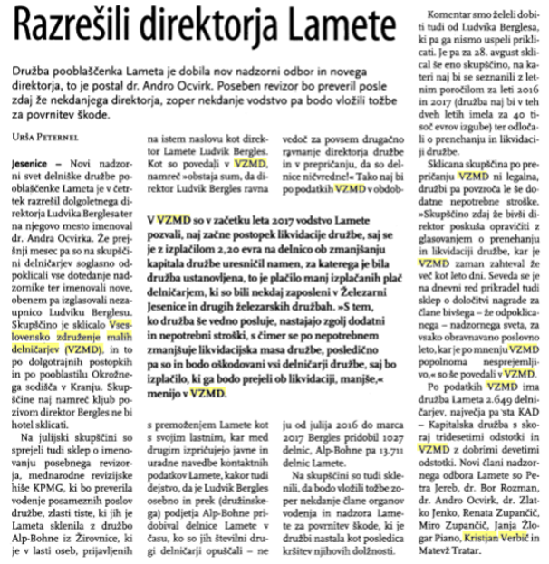 Gorenjski glas LAMETA 21.8.2018 SLIKA