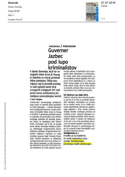 Guverner Jazbec pod lupo kriminalistov