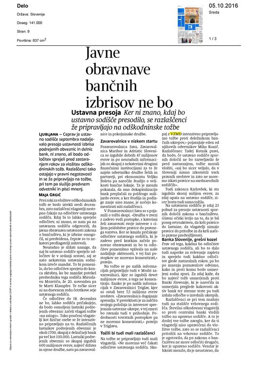 Javne obravnave bancnih izbrisov ne bo Page 1