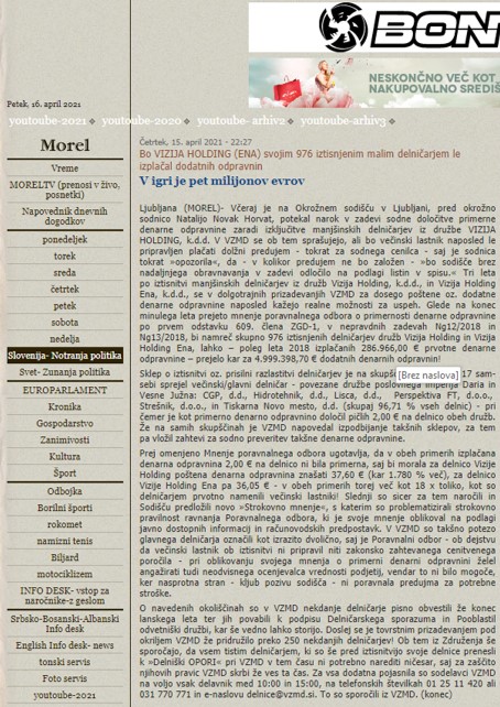 MOREL 16 4 2021 V IGRI PET MILJONOV EVROV