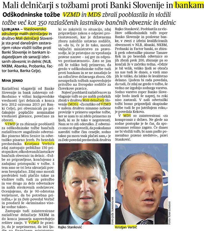 Mali delnicarji s tozbami proti Banki Slovenije in bankam