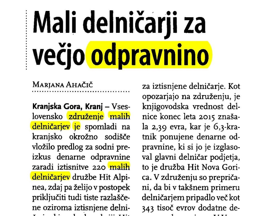 Mali delničarji za večjo odpravnino