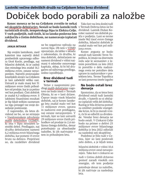 NOVI TEDNIK DOBIČEK BODO PORABILI ZA NALOŽBE