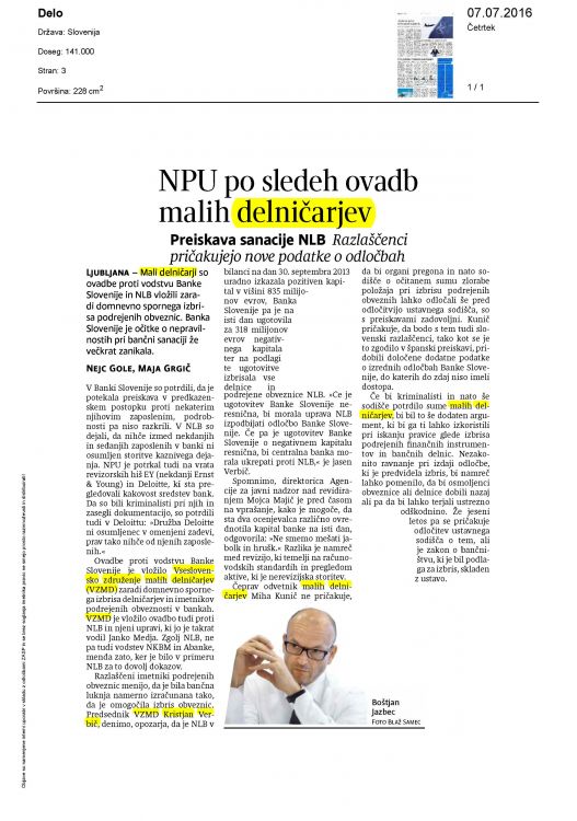 NPU po sledeh ovadb malih delnicarjev