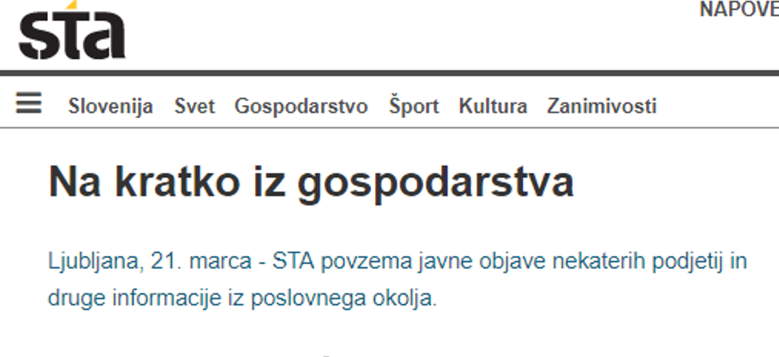 Na kratko iz gospodarstva 21. 3. 2018