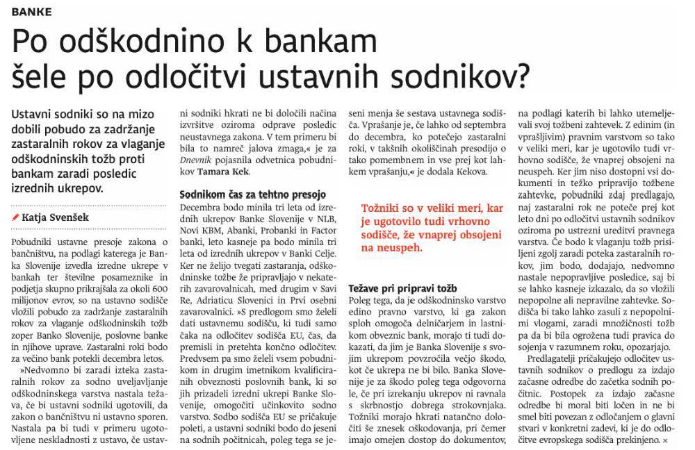 Po odskodnino k bankam sele po odlocitvi ustavnih sodnikov
