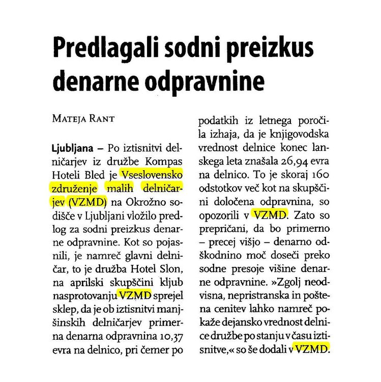 Predlagali sodni preizkus denarne odpravnine