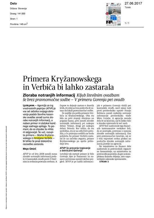 Primera Kryzanowskega in Verbica bi lahko zastarala