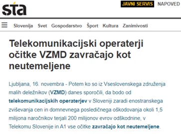 STA TELEKOMUNIKACIJSKI OPERATERJI OČITKE VZMD ZAVRAČAJO